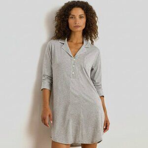Lauren Ralph Lauren Jersey Sleep Shirt, Gray, XL, Button Closure